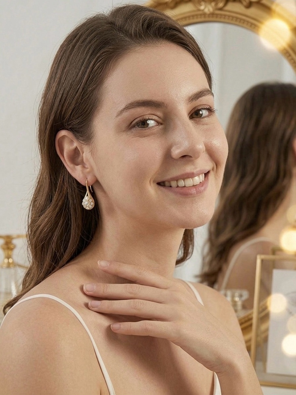 1.6ctw Teardrop Fish Hook Drop Earrings 14k Gold Plated S925 - Picture 5 of 5